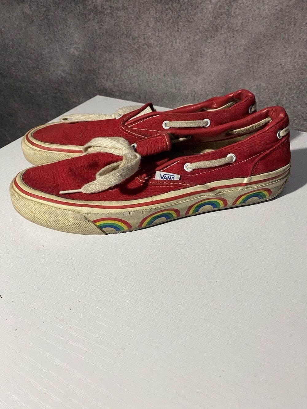 Rare Vintage 80s Vans Made in USA Rainbow Red Deck Shoes Women's 9 / Men's 7.5